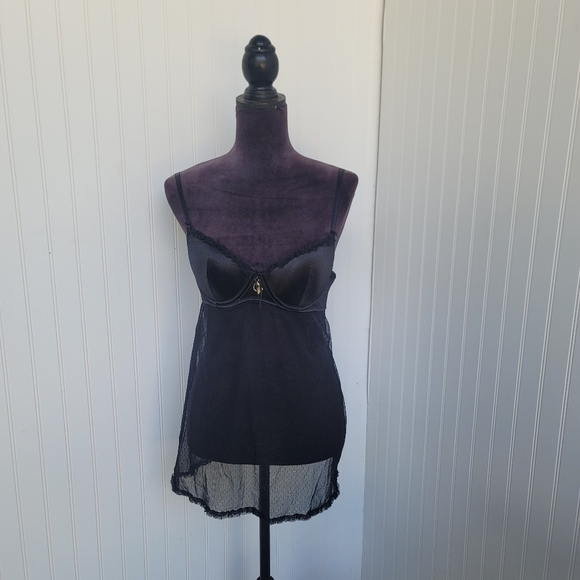 Baby Phat Other - Baby Phat Womens Lingerie Babydoll Chemise Teddy Black Sheer Lace & Dots Lined M